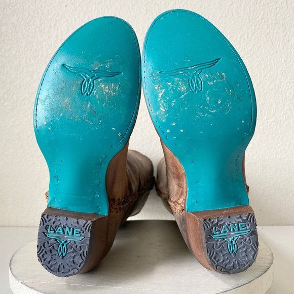 Lane PLAIN JANE Womens Western Boots 7 Brown Leather Cowboy Round Toe 16" Tall - Picture 8 of 9